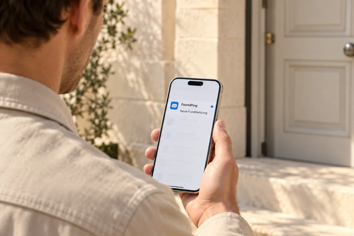 Eine Fundmeldung von FoundPing auf dem Smartphone lesen.